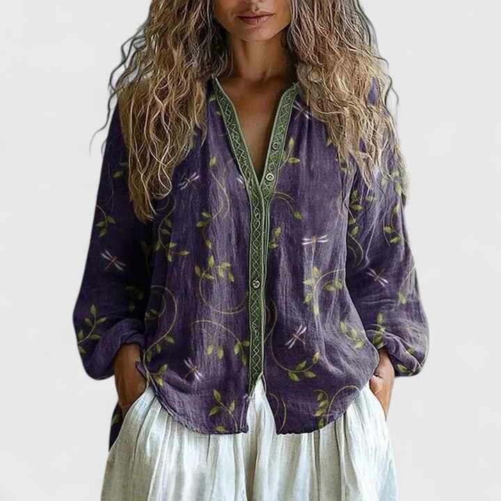 Alberte - Vintage Bluse Med Bladprint