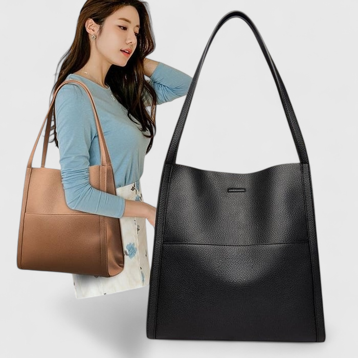 Solid farve simpel ægte læder skuldertaske