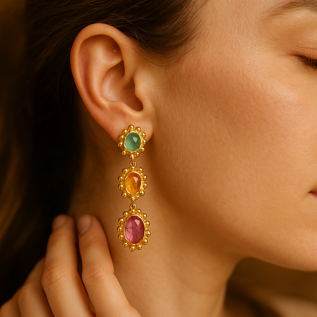 Undine - Forgyldte Øreringe med Farverige Sten