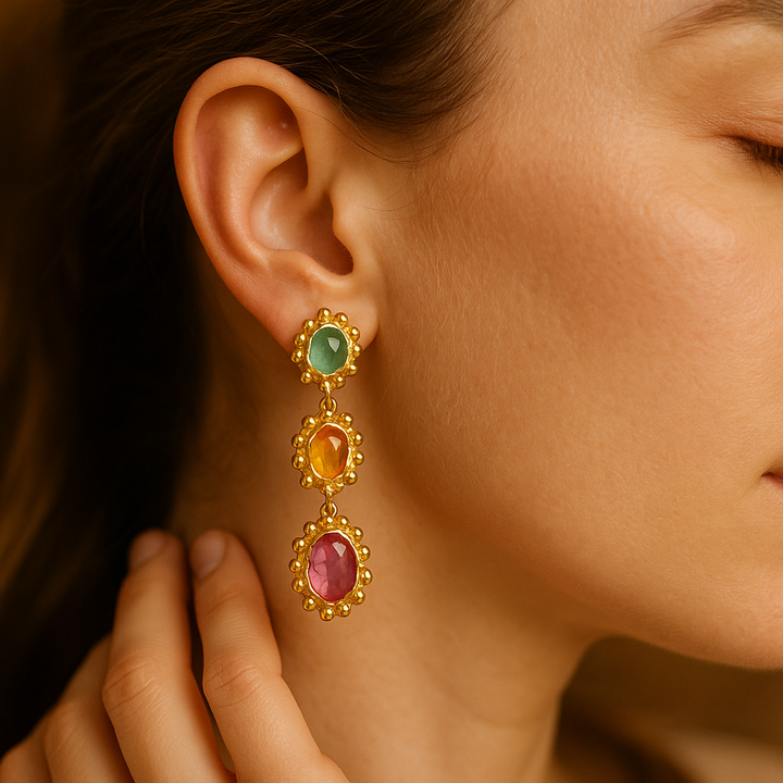 Undine - Forgyldte Øreringe med Farverige Sten