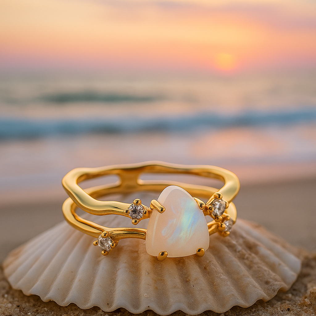 Azure - 925 Sølvring med Månestens- og Guldaccenter