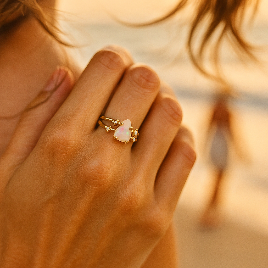 Azure - 925 Sølvring med Månestens- og Guldaccenter