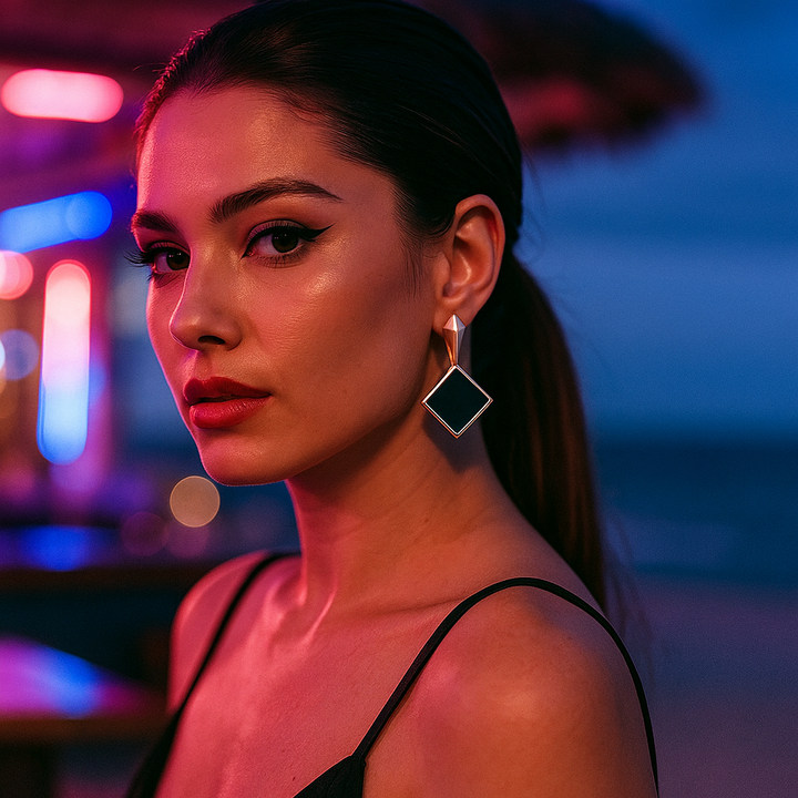 Keto -Øreringe med firkantede sorte ædelstene