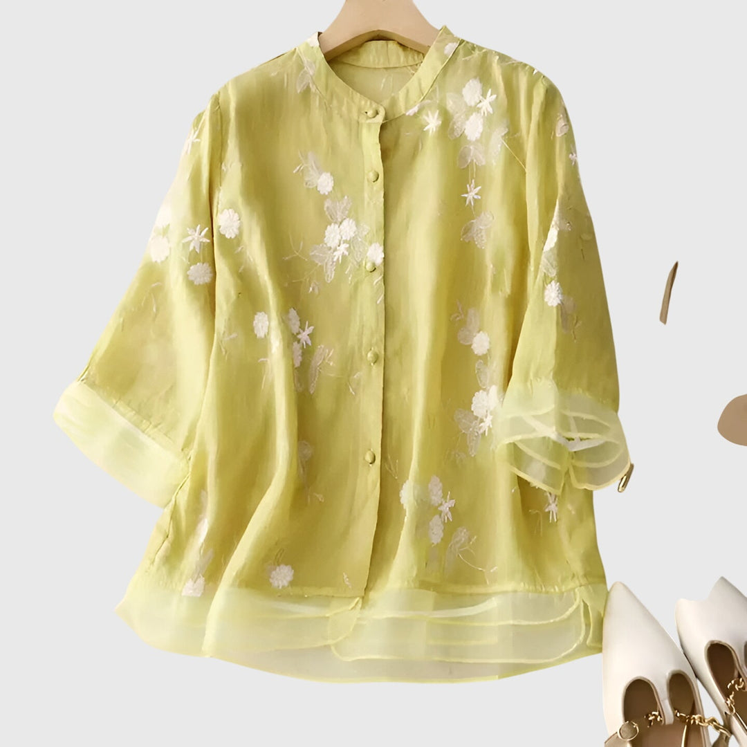 Nellie™ | Elegant Top med Broderede Blomster