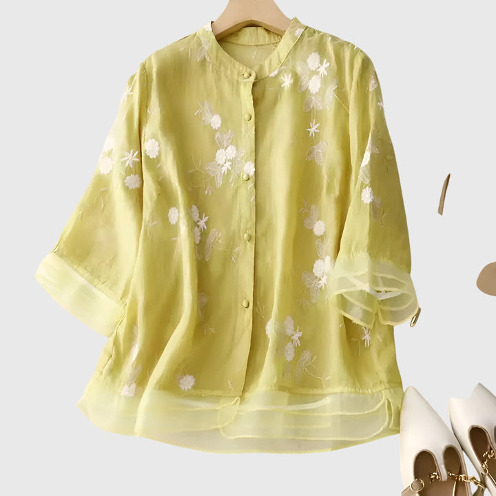 Nellie™ | Elegant Top med Broderede Blomster