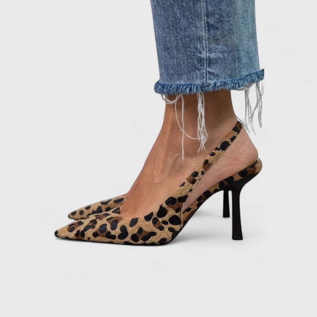 Sonja - Spidse Tå Leopardprint Slingback Khaki Stiletto Hæle