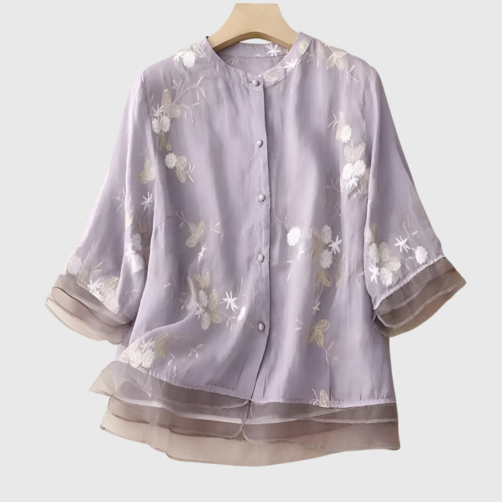 Nellie™ | Elegant Top med Broderede Blomster