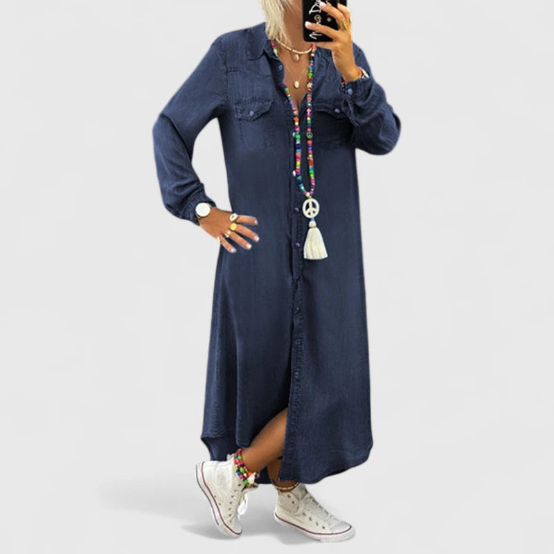 Annelie – Langærmet Maxikjole I Denim