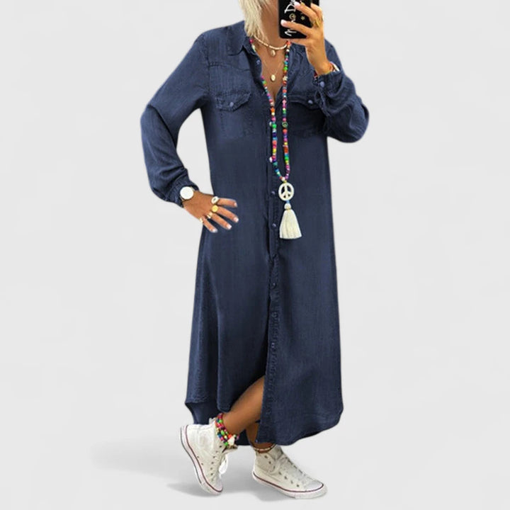 Annelie – Langærmet Maxikjole I Denim