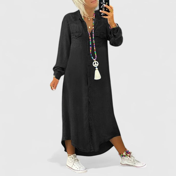 Annelie – Langærmet Maxikjole I Denim