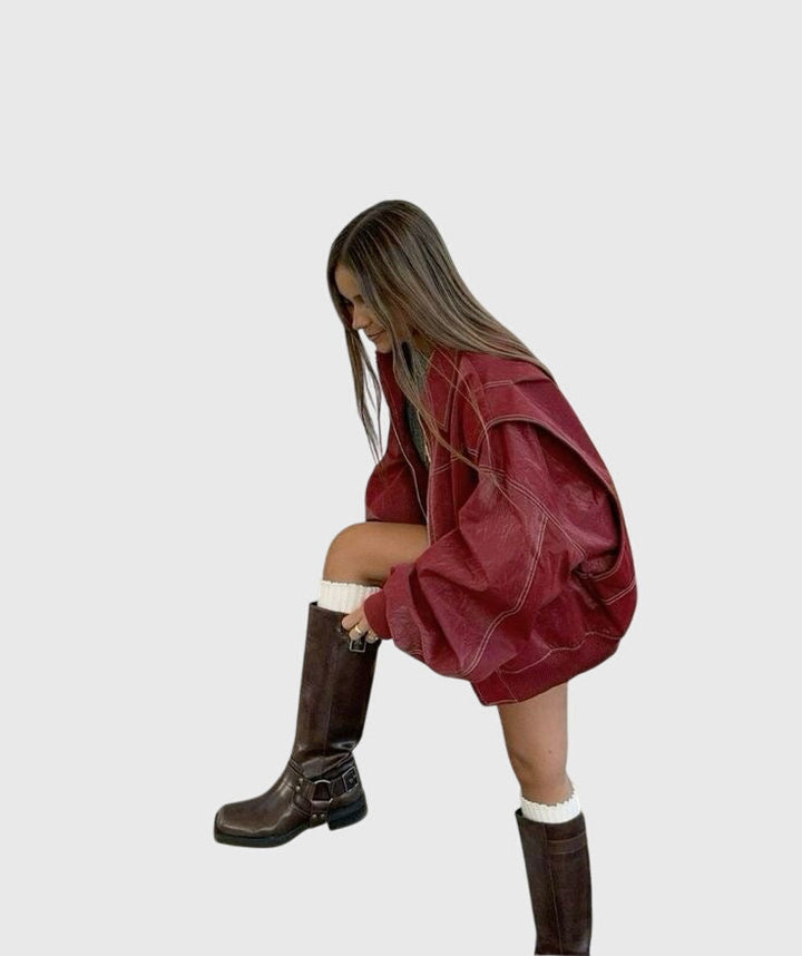 Faye™ - Oversized Læderjakke