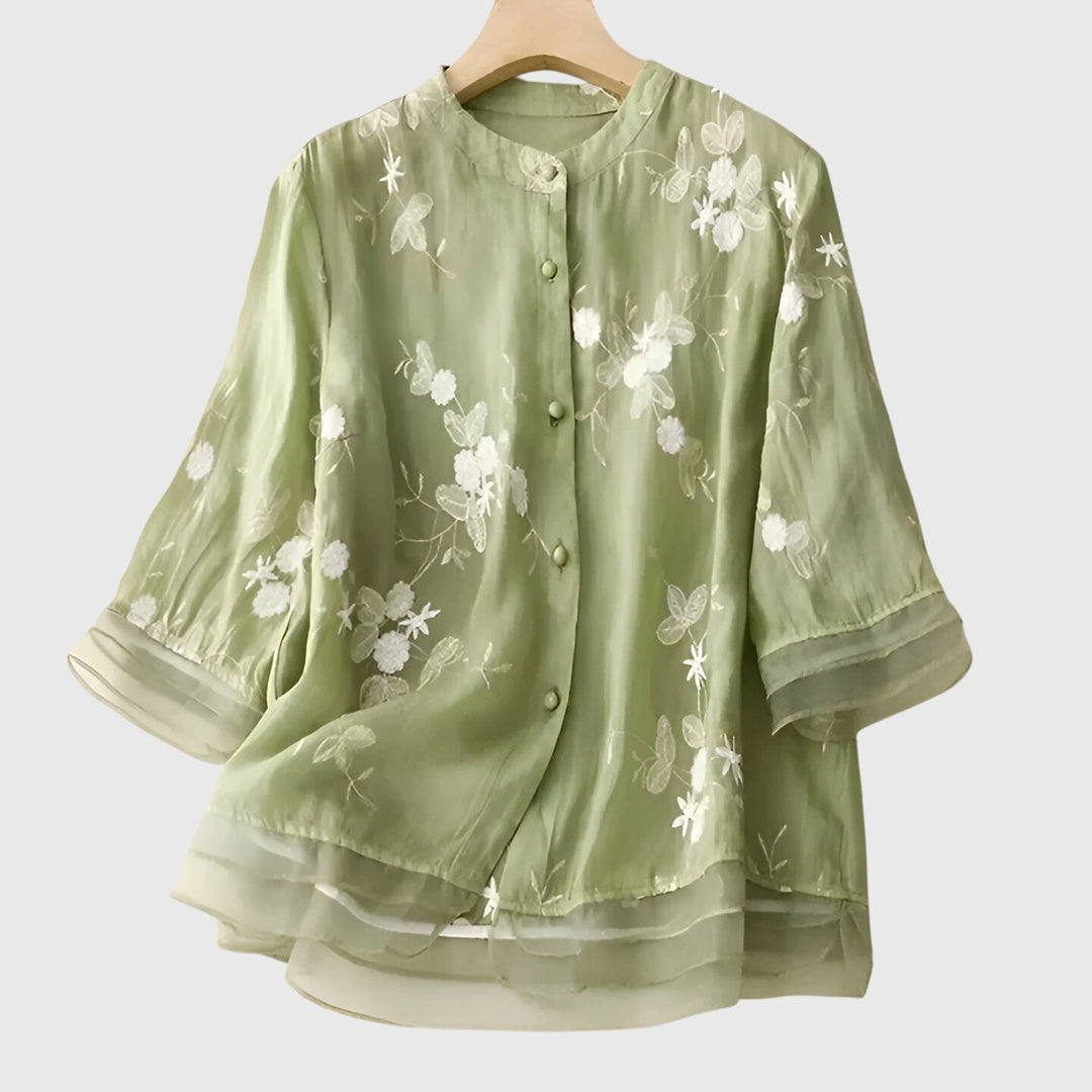 Nellie™ | Elegant Top med Broderede Blomster