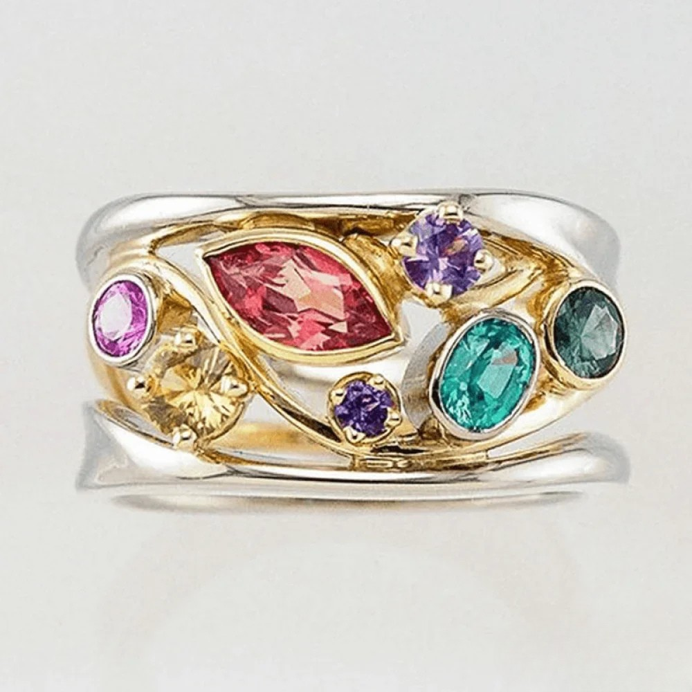 Vintage Ring med Guld- og Sølvfarvet Zirconia