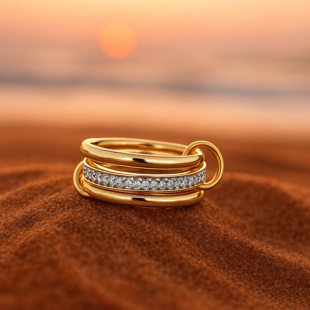 Nori - Guld-Trekløverring med Zirkonia