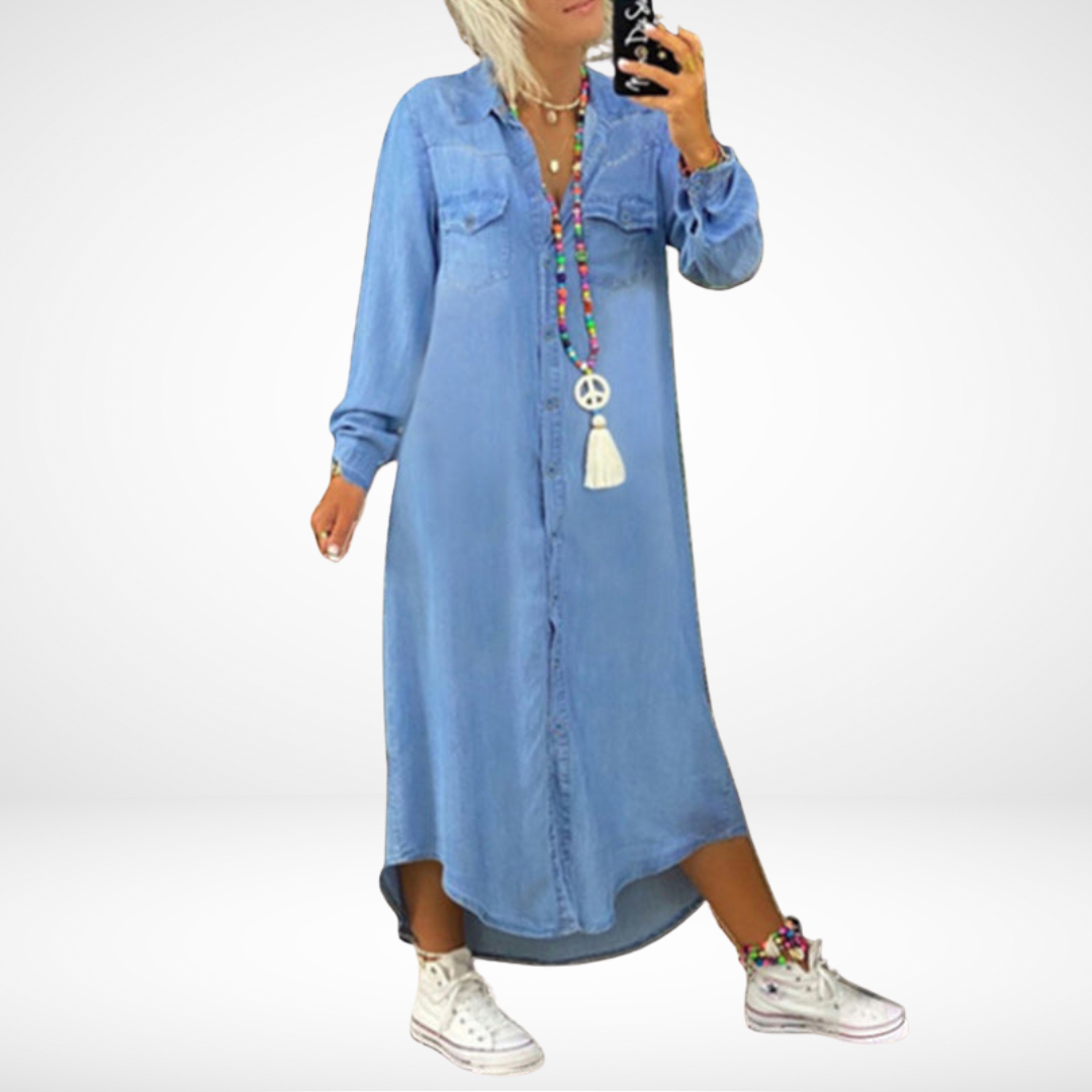 Annelie – Langærmet Maxikjole I Denim