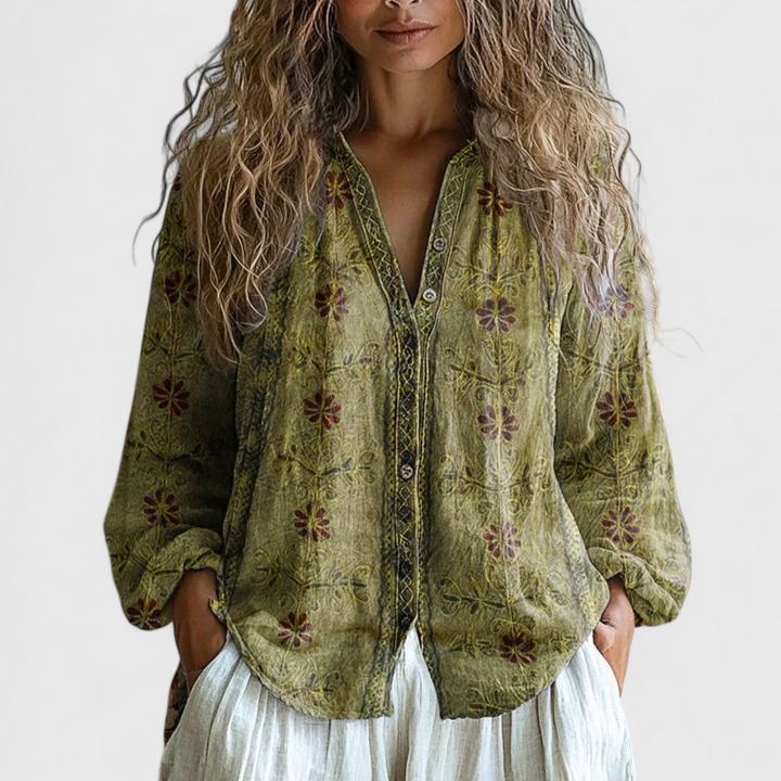 Alberte - Vintage Bluse Med Bladprint