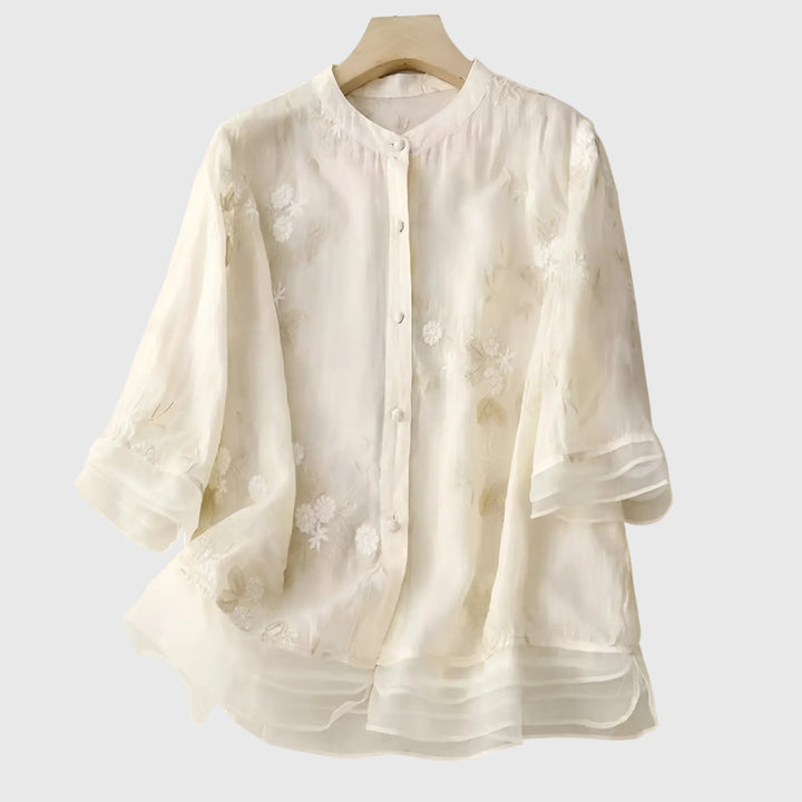 Nellie™ | Elegant Top med Broderede Blomster