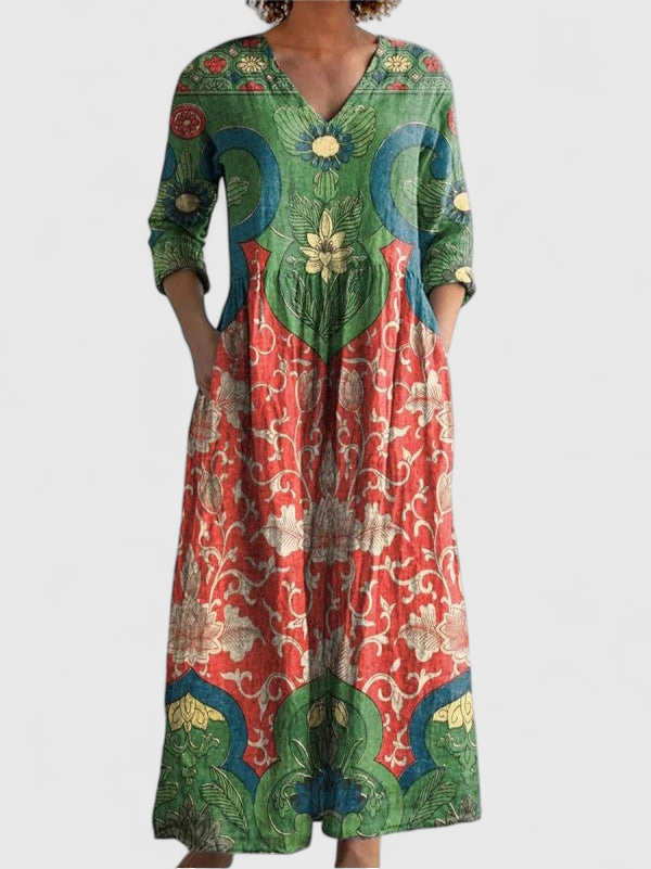Ulla | Maxi kjole med vintage blomsterprint