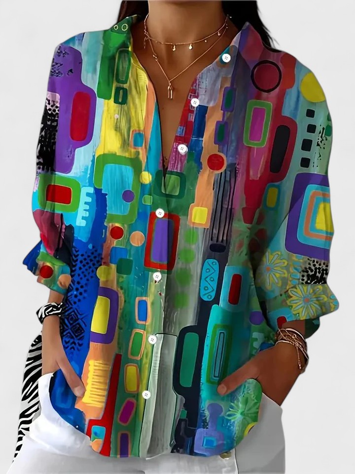 Rose™ | Elegant Geometrisk Mønster Bluse