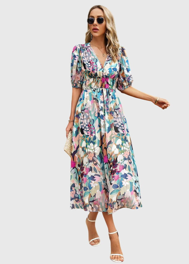 Meerlin™ | Flatterende Blomster Midi Kjole