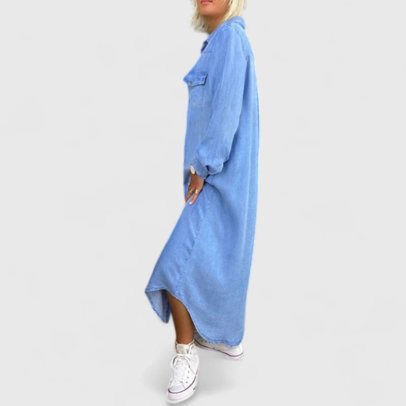 Annelie – Langærmet Maxikjole I Denim