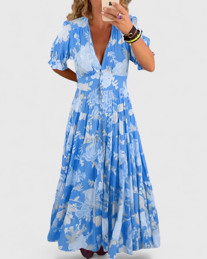 Mineldda | Elegant Floral V-hals Kjole