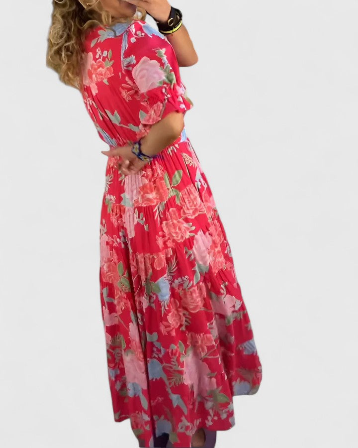 Minelda | Elegant Blomster V-hals Kjole