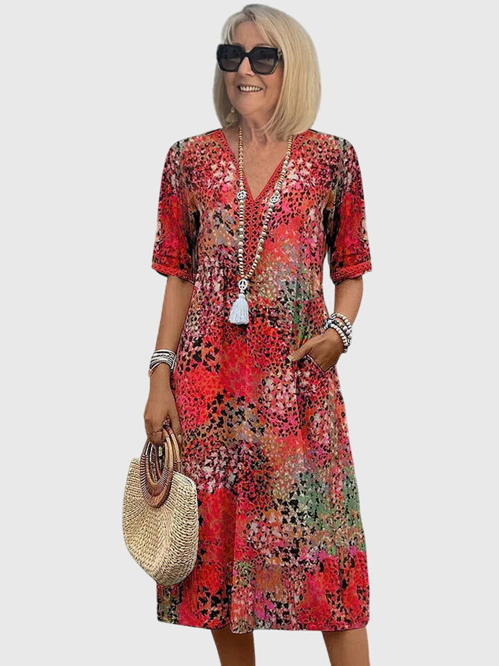 Bellaa | Elegant Blomstret Midi Kjole