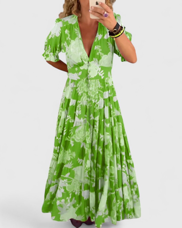 Minelda | Elegant Blomster V-hals Kjole