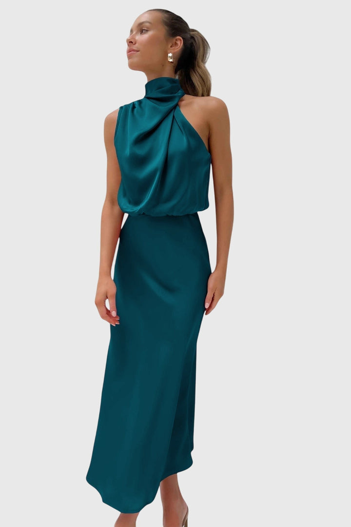 Ava™ | Glamourøs Satin Halterneck Kjole