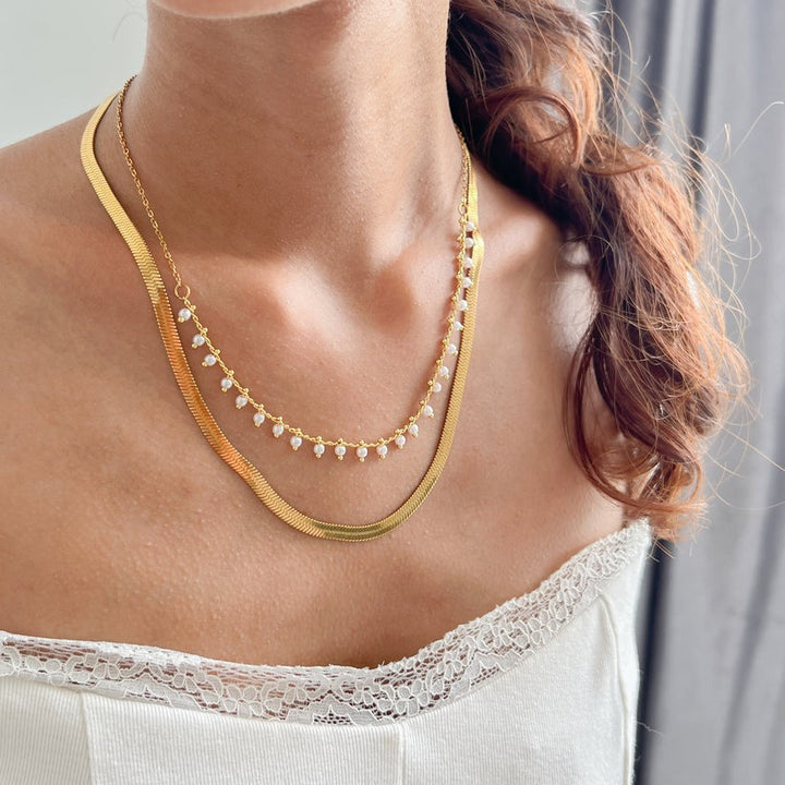 Marizanne | Luxe Slange Choker & Perle Smykkesæt 18K Guld