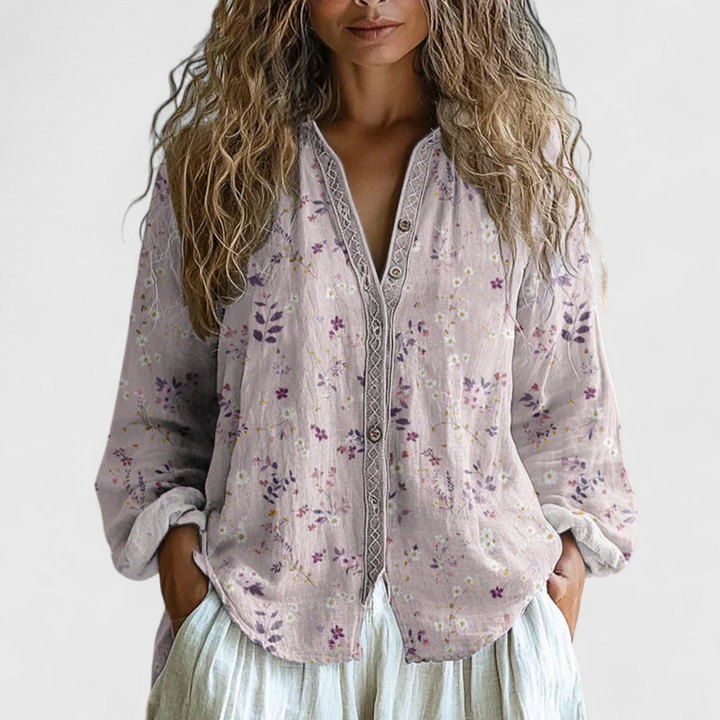 Alberte - Vintage Bluse Med Bladprint