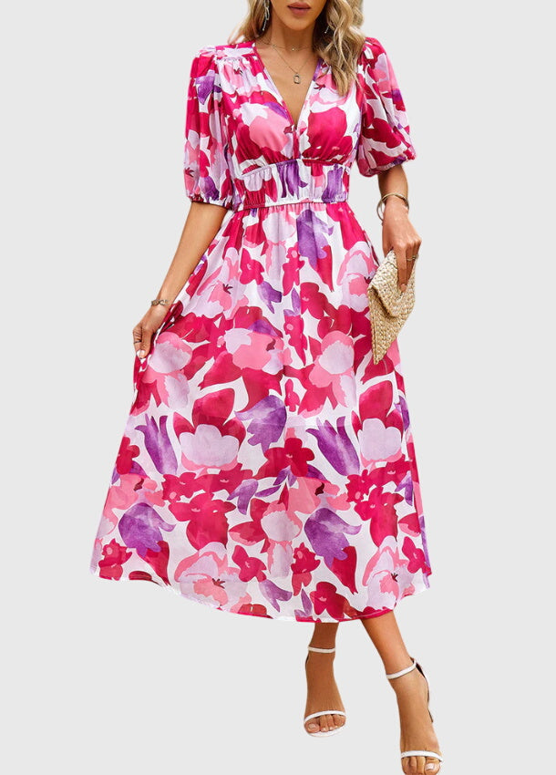 Meerlin™ | Flatterende Blomster Midi Kjole