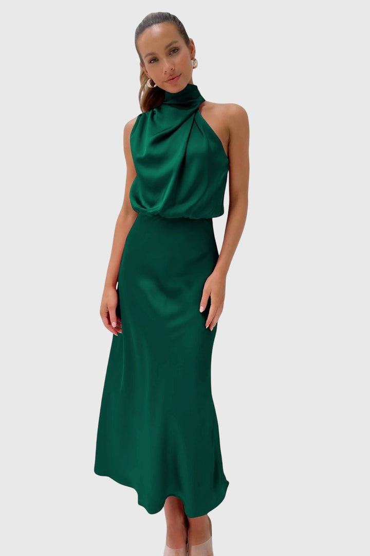 Ava™ | Glamourøs Satin Halterneck Kjole