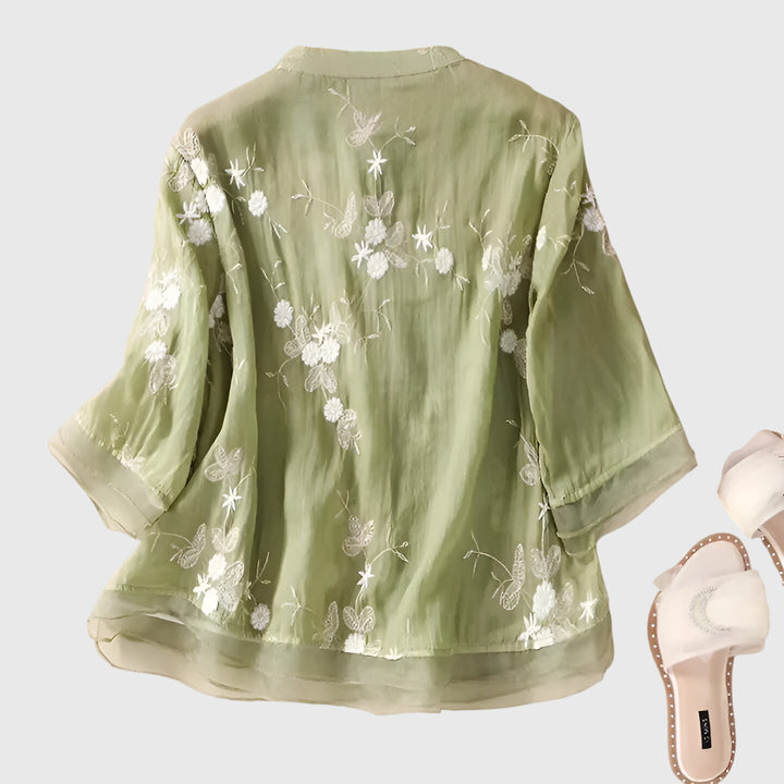 Nellie™ | Elegant Top med Broderede Blomster